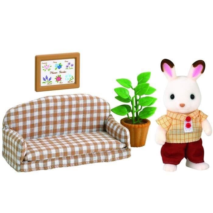 Salon - Sylvanian Families - 5013 Papa Lapin Chocolat Et Accessoires - Vert - Interieur