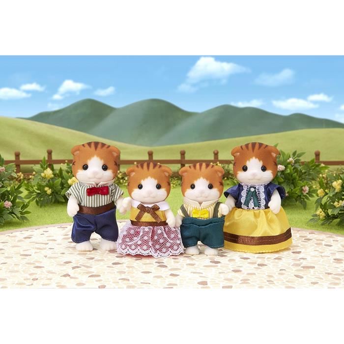 Figurine - Sylvanian Families - 5290 Famille Chats Roux - Articulee Et Habillee - Pour Enfants De 3 Ans Et Plus