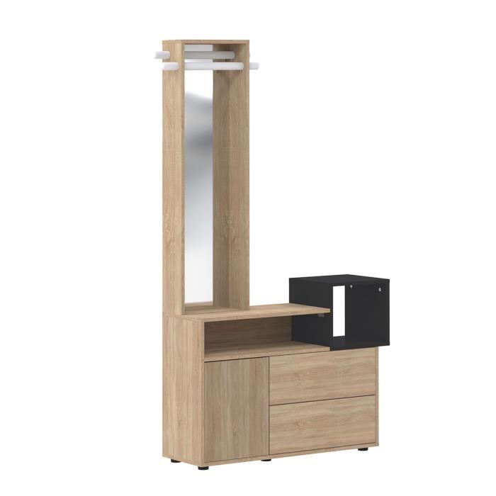 Vestiaire 1 Porte Et 2 Abattants En Bois Naturel Et Noir - Aude