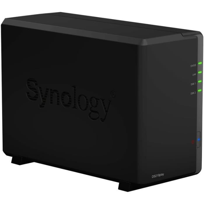 Synology Disk Station Ds218play - Serveur Nas - 2 Baies - Sata 6gb/s - Raid 0, 1, Jbod - Ram 1 Go - Gigabit Ethernet - Iscsi