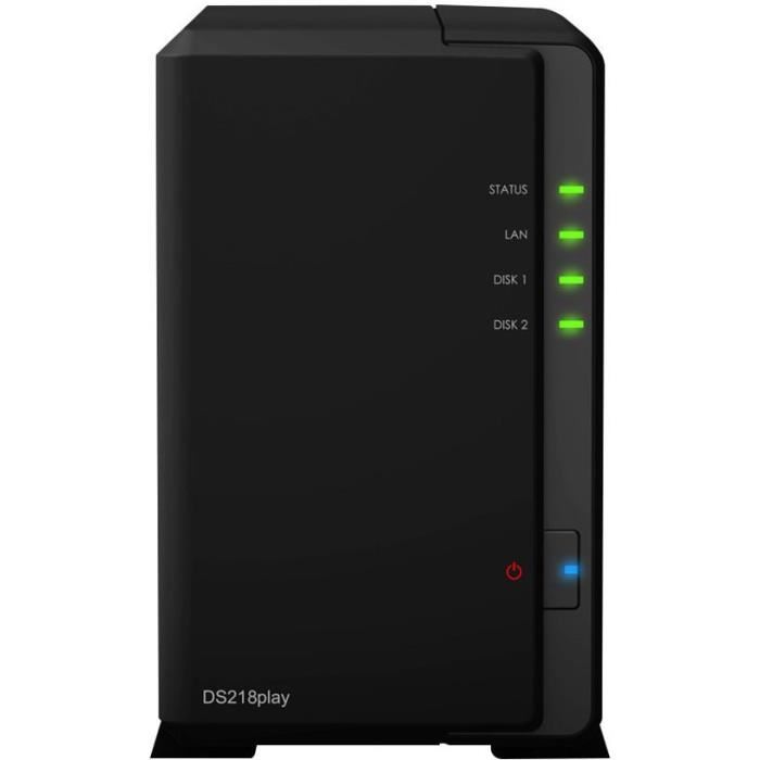 Synology Disk Station Ds218play - Serveur Nas - 2 Baies - Sata 6gb/s - Raid 0, 1, Jbod - Ram 1 Go - Gigabit Ethernet - Iscsi