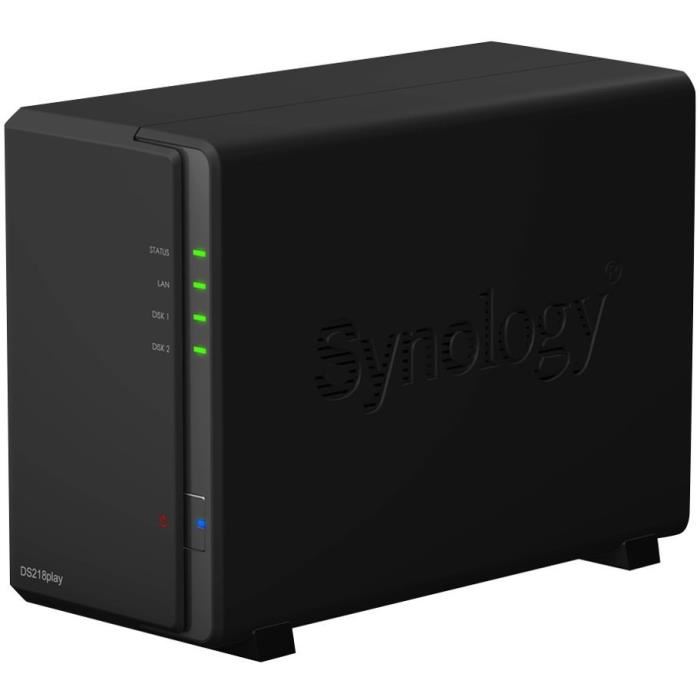 Synology Disk Station Ds218play - Serveur Nas - 2 Baies - Sata 6gb/s - Raid 0, 1, Jbod - Ram 1 Go - Gigabit Ethernet - Iscsi