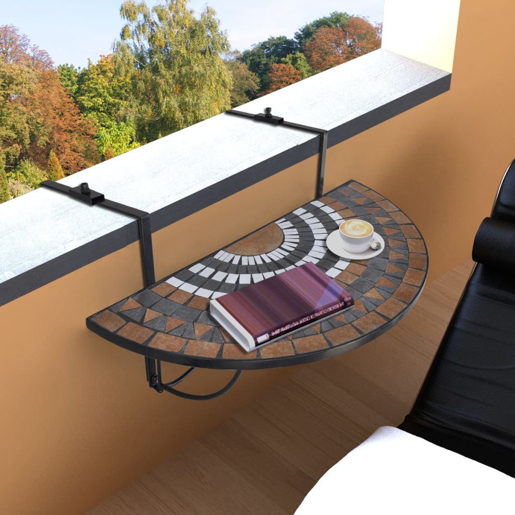 Table Suspendue De Balcon Vidaxl Terre Cuite Et Blanc Mosaique Pliant Contemporain Design