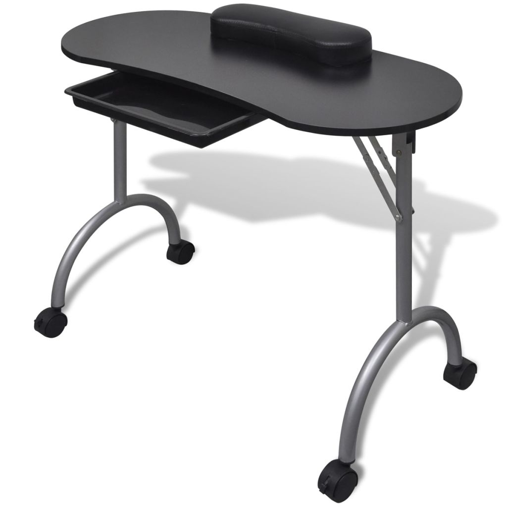 Vidaxl Table De Manucure Pliante Noir Avec Roulettes Et Tiroir Mobilier Manucure 110123