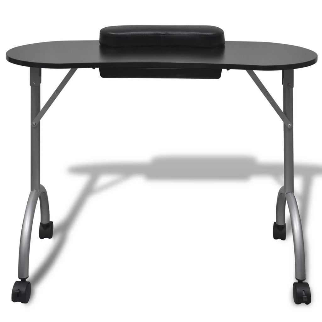 Vidaxl Table De Manucure Pliante Noir Avec Roulettes Et Tiroir Mobilier Manucure 110123