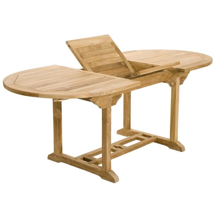 Table En Bois Teck Massif Ovale Extensible De Jardin 150 200 X 90 Cm Jarditeck