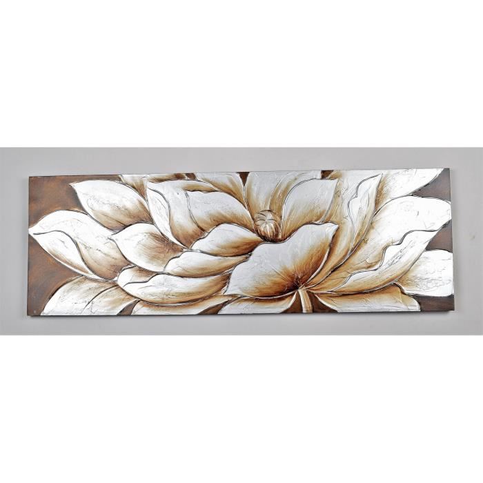 Tableau Deco Fleurs 104 Toile Peinte A La Main 50 X 150 X 3 Cm