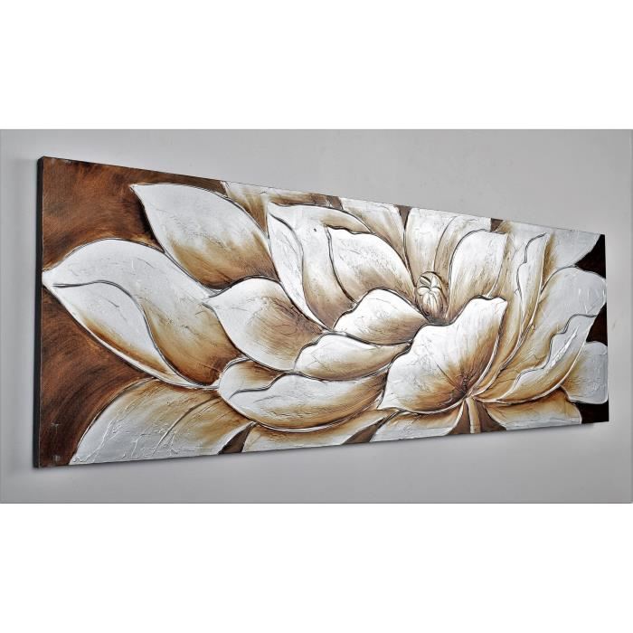 Tableau deco Fleurs 104 Toile peinte a la main 50 x 150 x 3 cm