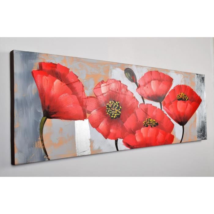 Tableau deco Fleurs 20 Toile peinte a la main 50 x 150 x 4 cm