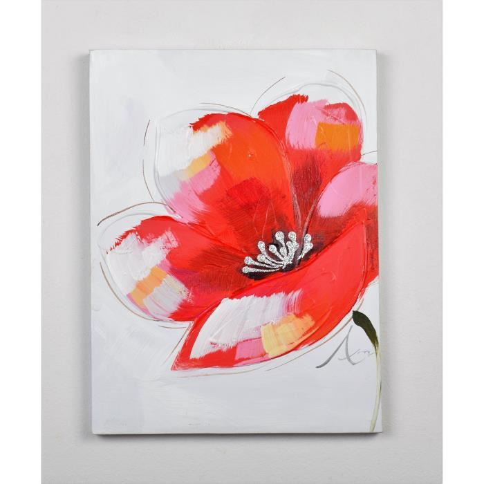 Tableau Deco Fleurs  93 -  Toile Peinte A La Main  -  30 X 40 Cm