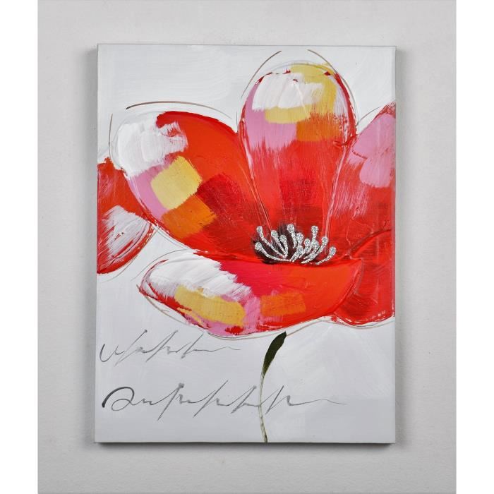 Tableau Deco Fleurs  94 -  Toile Peinte A La Main  -  30 X 40 Cm