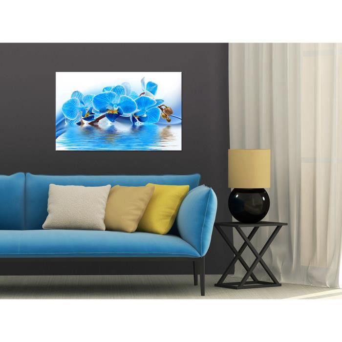Tableau Deco Orchidees Bleues sur lEau Fleurs 80x50 cm