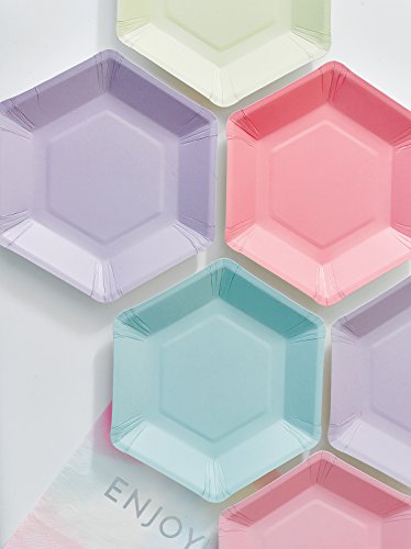 12 Petites assiettes en carton hexagonales 6 couleurs pastel 18 cm Taille Unique