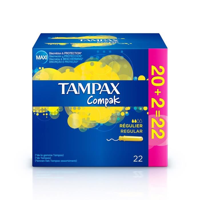 Tampax Compak Regular Tampons, 22 Pieces