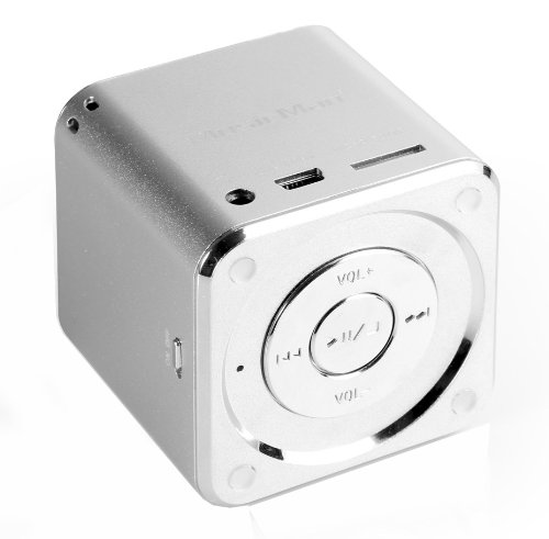 MUSICMAN MINI SOUNDSTATION Mini Enceinte portable avec lecteur MP3 integre, port USB et fente carte micro SD jusqu'a 32 GB - Argent