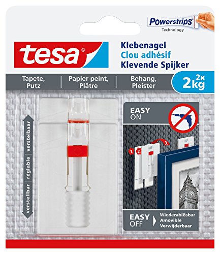 Tesa Clou Adhesif Ajustable - Pour Papier Peint & Platre - Charge Supportee : 2 Kg