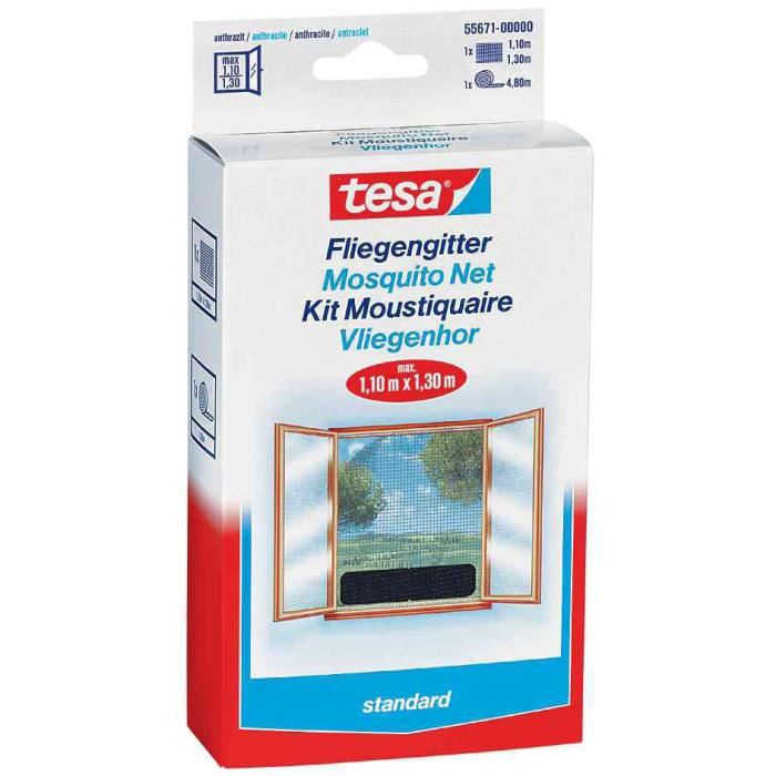 Moustiquaire Standard Pour Fenetres - Tesa - 1 M X 1 M - Anthracite - Fixation Auto-agrippante