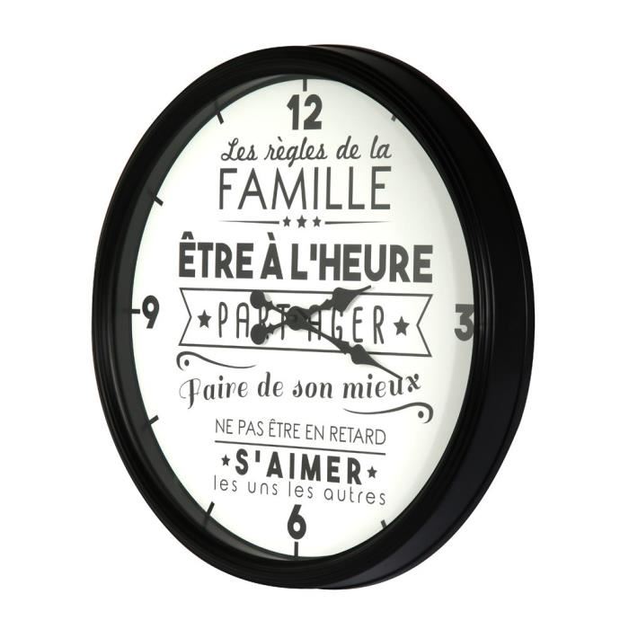 THE HOME DECO FACTORY Horloge La Vie en Famille - Ø50x6 cm - Noir
