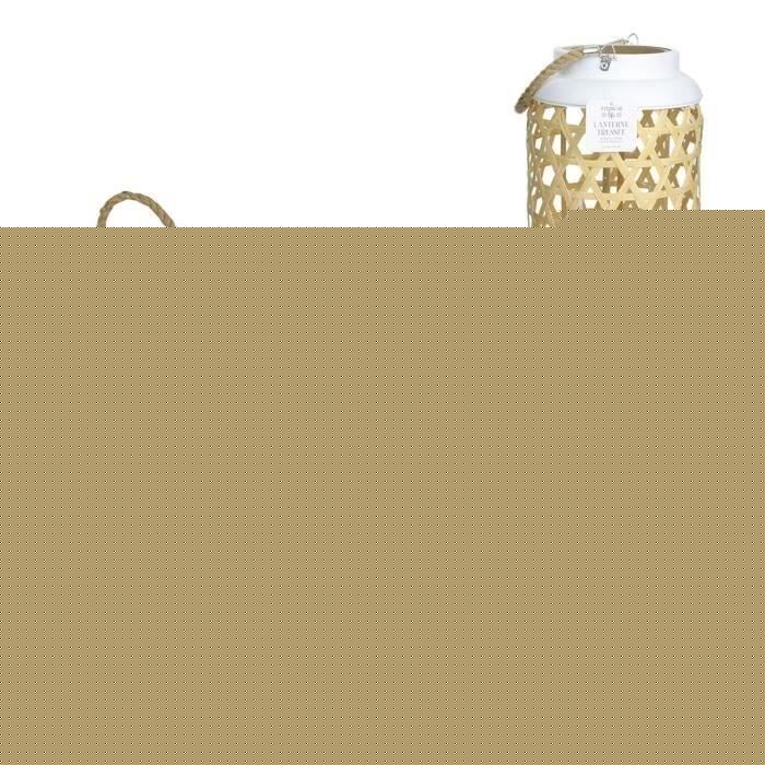 The Home Deco Factory Lanterne Tressee En Bois - 21x21x38.5cm - Beige-blanc