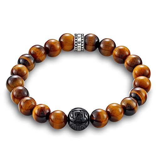 Thomas Sabo Bracelet Homme Perles ?il De Tigre Blanc 19 Cm - Livre En Ecrin Avec Certificat