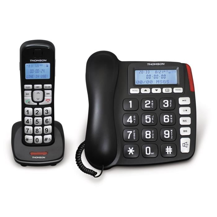 Telephone Thomson Comby 2 En 1 Base Filaire Telephone Sans Fil Noir