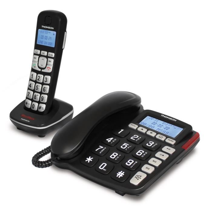 Telephone Thomson Comby 2 En 1 Base Filaire Telephone Sans Fil Noir