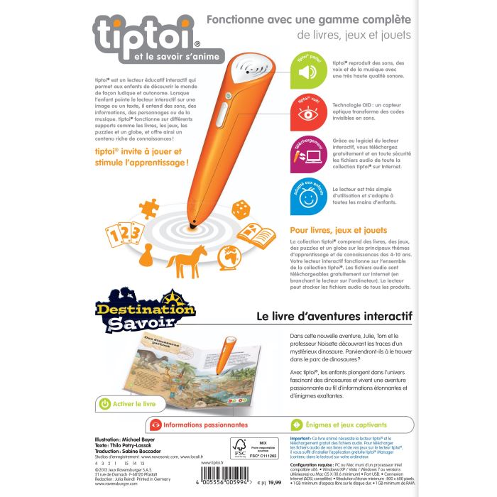 Livre Electronique Educatif Tiptoi® - Destination Savoir - Les Dinosaures - Ravensburger - Enfant Des 7 Ans