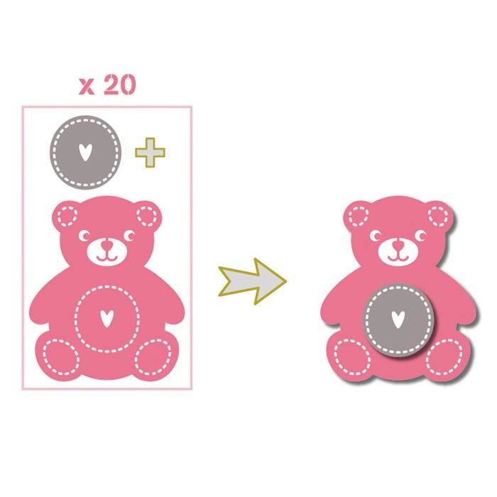 Die Cuts - 20 Pieces - Nounours - Rose/vert/gris