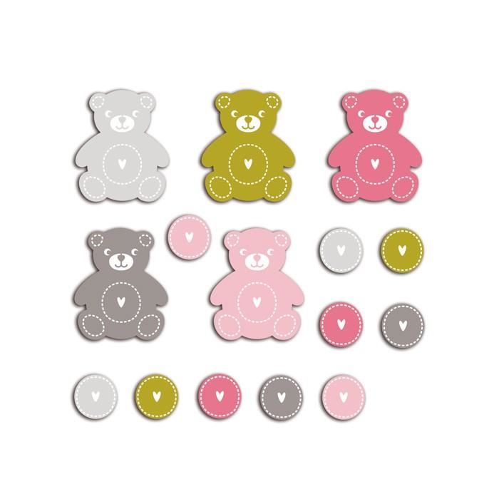 Die Cuts - 20 Pieces - Nounours - Rose/vert/gris