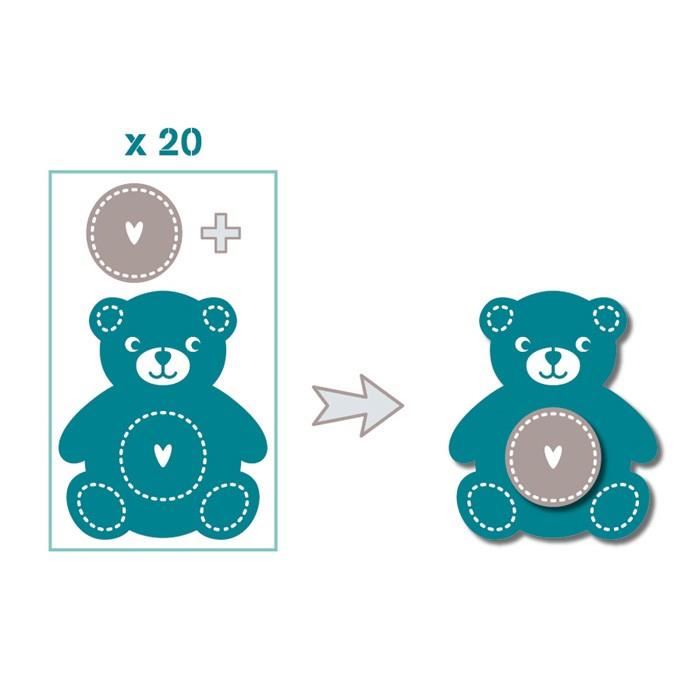 Toga Pack De 20 Formes Decoupees Nounours Bleu Et Taupe
