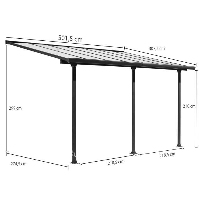 Toit-terrasse Aluminium 15,38 M² - 501 X L 307 Cm - Gris Anthracite