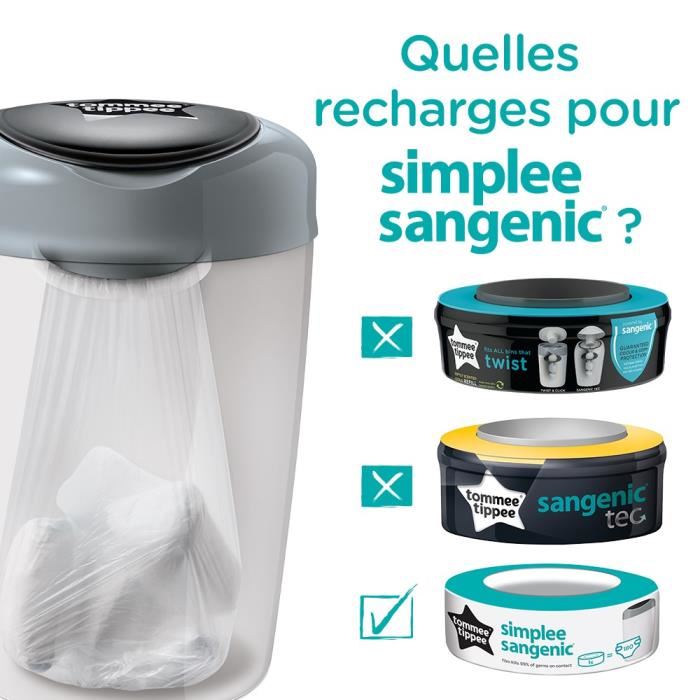 Tommee Tippee Lot De 6 Recharges Poubelle A Couches Simplee, Protection Anti-odeur Et Anti-germe