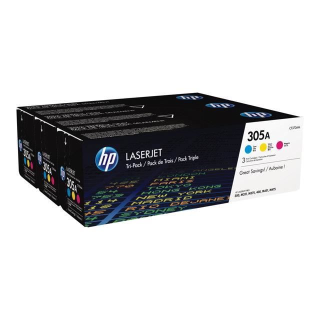 HP D'origine HP LaserJet Pro 300 color MFP M 375 nw toner (305A / CF 370 AM) multicolor multipack (pack de 3), 2 600 pages, 10,64 centimes par page