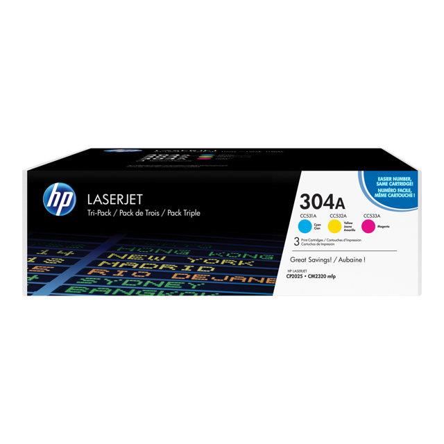 Hp 304a Pack De 3 Toners Laserjet Cyan/magenta/jaune Authentiques (cf372am) Pour Hp Color Laserjet Cm2320/cp2025