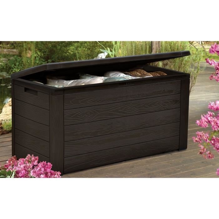 Tood Malle Coffre De Rangement En Resine 300 L 120 X 46 X 58 Cm Marron Aspect Bois