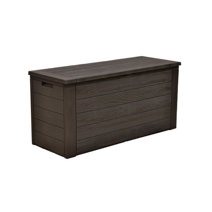TOOD Malle de rangement en resine 300 L Marron aspect bois 120 x 46 x 58 cm