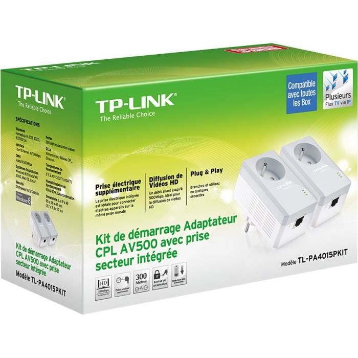 Cpl 600 Mbps Tp Link Tl Pa4015p Kit Prise Cpl Avec 1 Port Ethernet Et Prise Integree Boitier Cpl Kit De 2