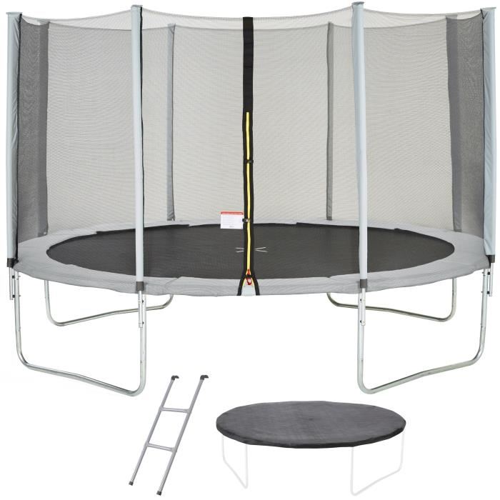 Trampoline Kangui Gris O 426430 Cm Enfant Echelle Bache Certification Ce Nf En 7114
