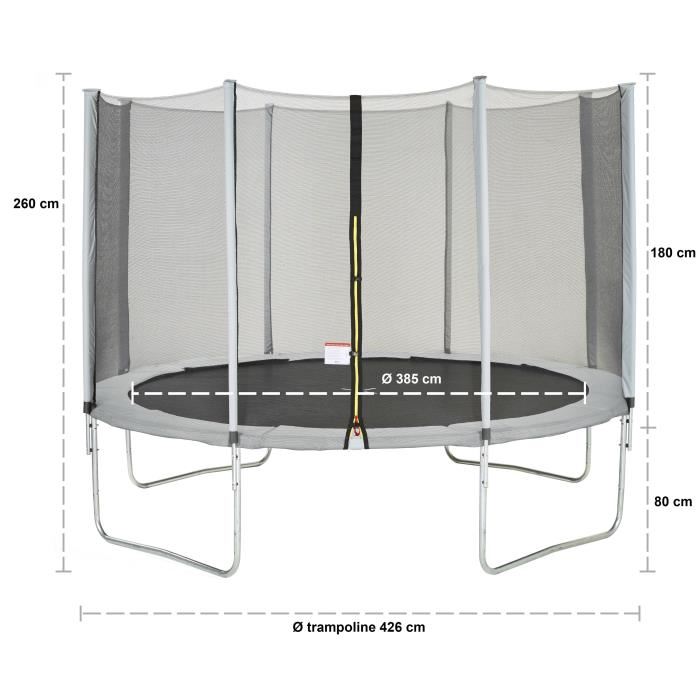 Trampoline MAXI ECO Ø 430 cm Gris - Filet, Echelle, Couverture de Protection