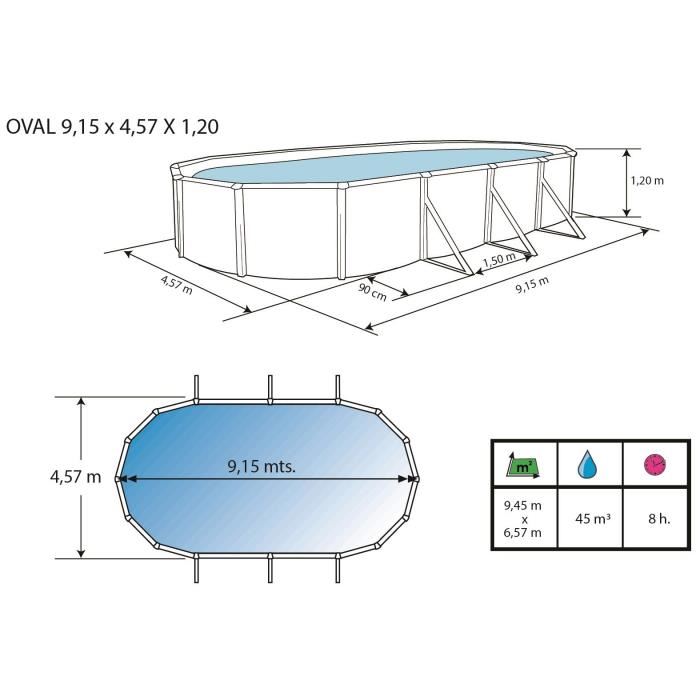 Trencadis Piscine Hors Sol Ovale En Acier 915 X 457 X 120 Cm Kit Complet Piscine Filtre Skimmer Et Echelle