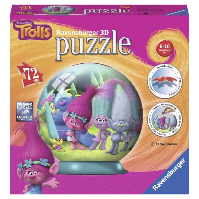 Puzzle 3d Les Trolls - Ravensburger - 72 Pieces Incurvees Numerotees