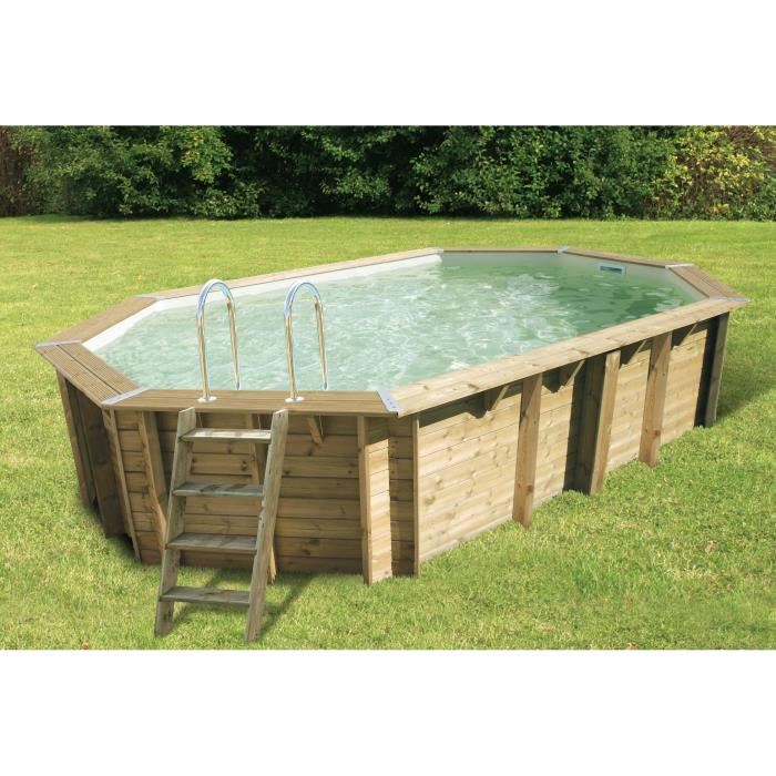 Ubbink Piscine Bois Ocea 355x550 H120cm - Liner Beige - Hors Sol Semi Enterree Ou Enterree - Garantie 15 Ans