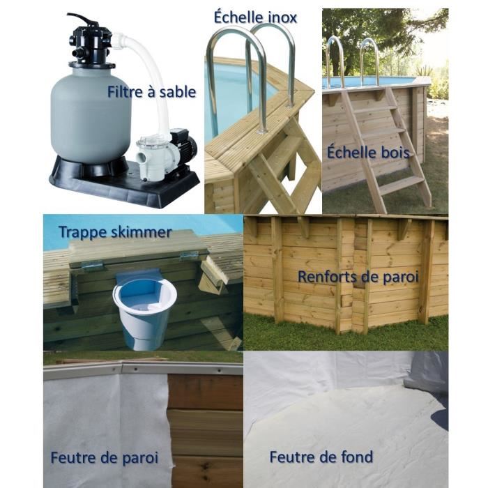 Ubbink Piscine Bois Ocea 355x550 H120cm - Liner Beige - Hors Sol Semi Enterree Ou Enterree - Garantie 15 Ans