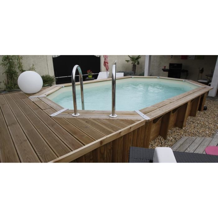 Ubbink Piscine Bois Ocea 355x550 H120cm - Liner Beige - Hors Sol Semi Enterree Ou Enterree - Garantie 15 Ans