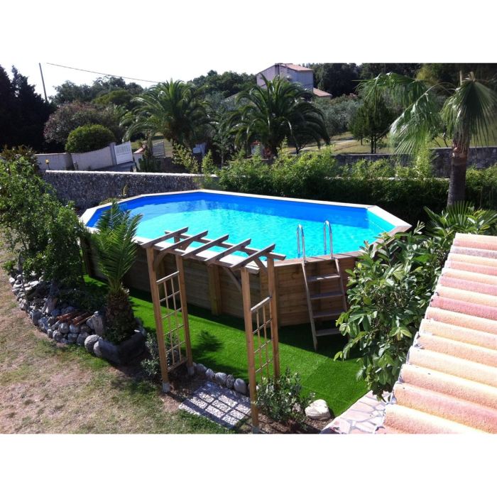 Ubbink Piscine Bois Ocea 860 X 470 X H 130 Cm - Liner Beige 75/100 Eme