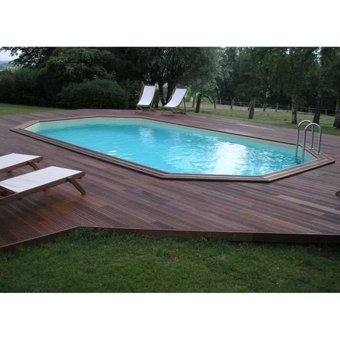 Kit Piscine Hors Sol En Bois Ubbink Ocea - 400 X 610 X 130 Cm - Ovale (avec Filtre A Sable Echelle Interieure + Echelle