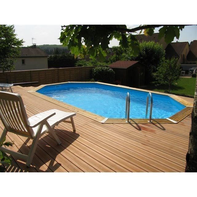 Kit Piscine Hors Sol En Bois Ubbink Ocea - 400 X 610 X 130 Cm - Ovale (avec Filtre A Sable Echelle Interieure + Echelle