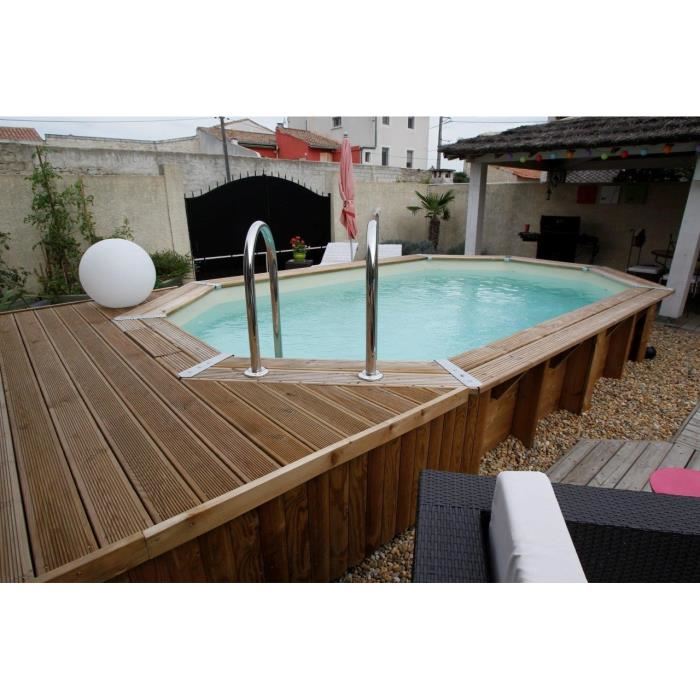 Piscine Hors Sol Ubbink Ocea Octogonale 355 X 550 X H120 Cm En Bois Liner Gris