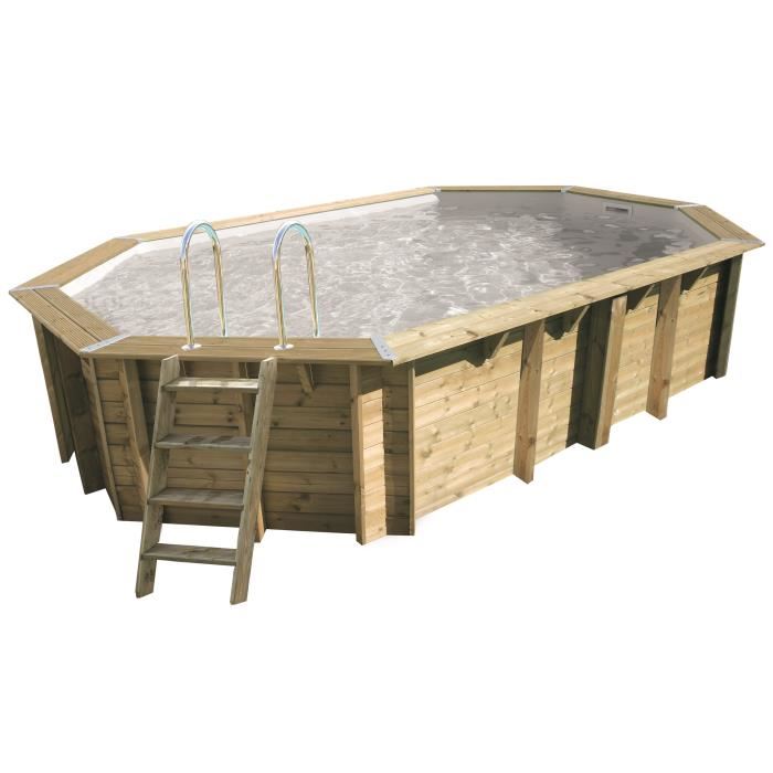 Ubbink Piscine Bois Ocea 400x610 H130cm - Liner Gris - Hors Sol Semi Enterree Ou Enterree - Garantie 15 Ans