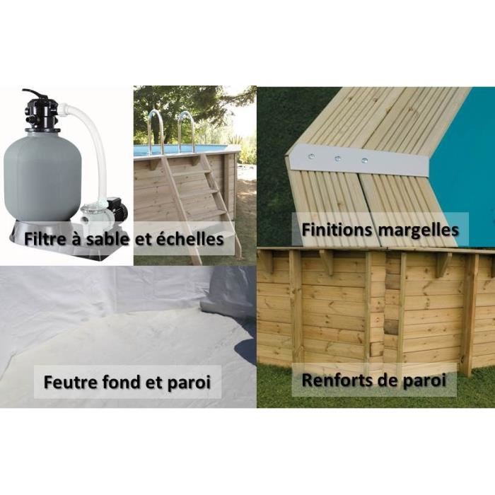 Ubbink Piscine Bois Ocea 8,60 X 4,70 X H1,30m Coloris Du Liner - Gris